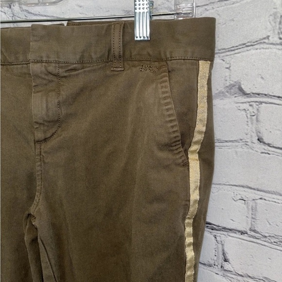 Ecru The Mitchell Pants Green Side Gold Stripe Flat Front Tapered Leg Size 4 - Picture 2 of 6